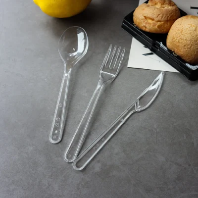 Disposable PS Clear Knife Fork Spoon in One Poly Bag Heavy Duty Plastic Cutlery Set